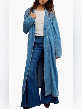 FREE PEOPLE Monique Longline Denim Duster Size S NWT
